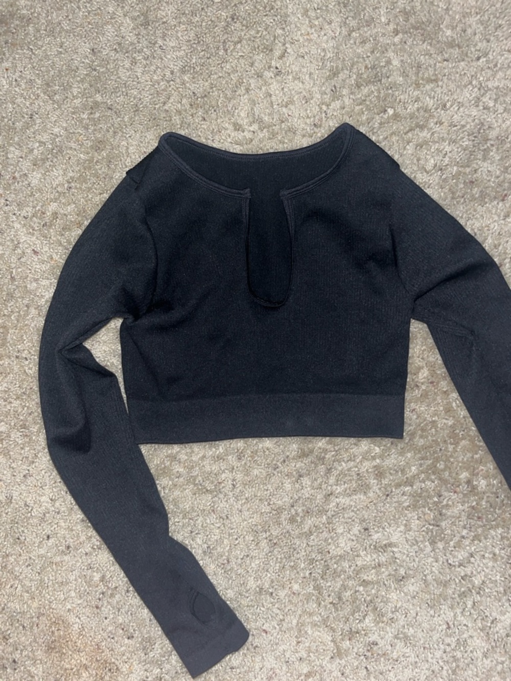 Black Cropped Long Sleeve Thermal Top